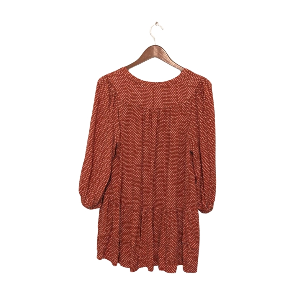Anthropologie Red Orange Ditsy Blouse Holding Horses L Tiered Cottage - Picture 2 of 6